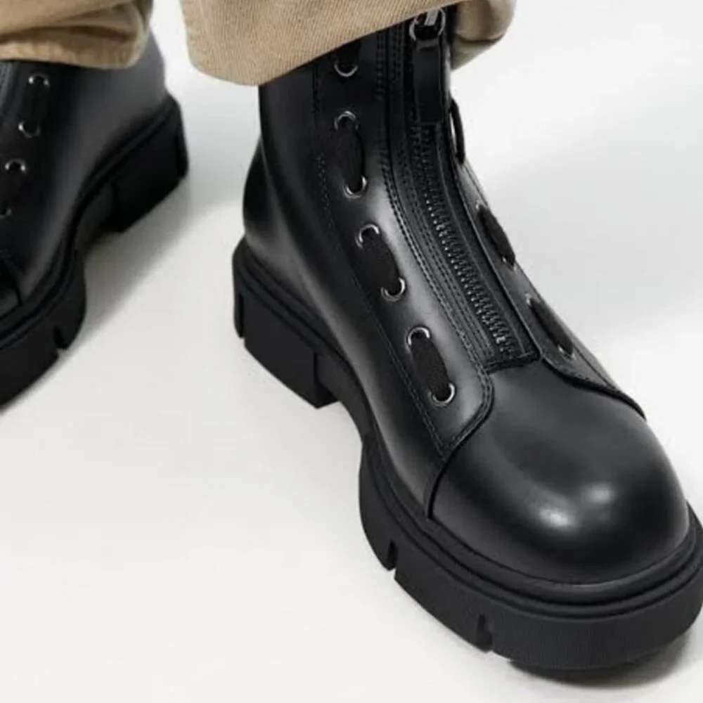 Zara Front Zip Chunky Ankle Boots